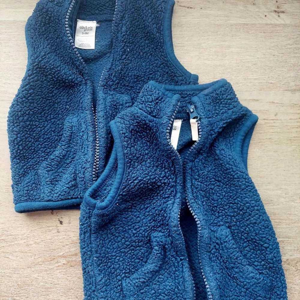 Chick Pea Vest Baby Boy 3-6M Blue Zipper Pockets - 2pk